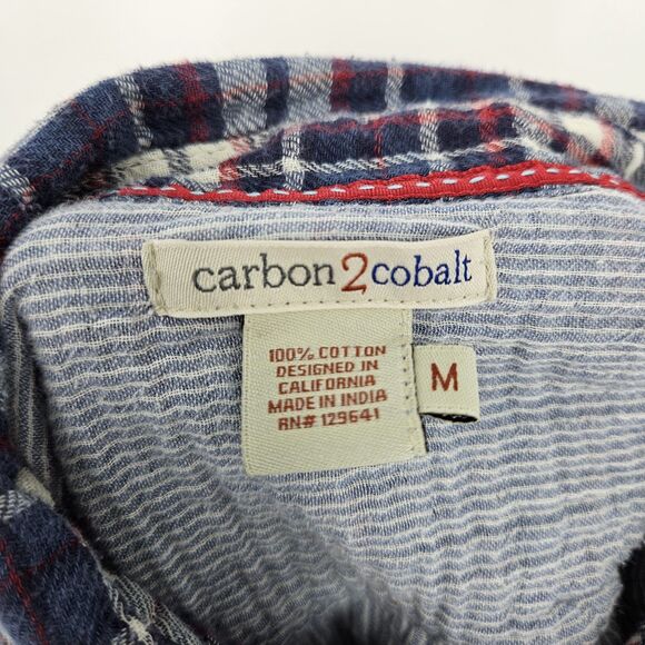 Carbon 2 Cobalt Shirt Mens Medium Button Up Long Sleeve Preppy Plaid Lined - Picture 9 of 10